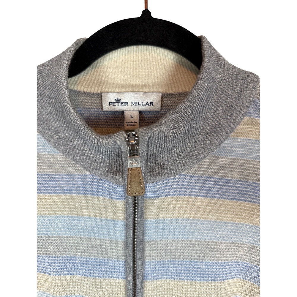 PETER MILLAR Men's 1/4 Zip Wool Linen Sweater, Striped, Size L - Picture 6 of 10